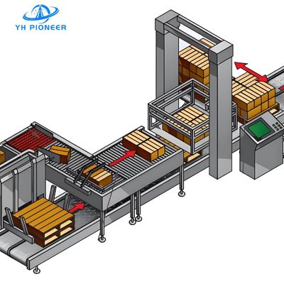 Buen precio Máquina de paletización de capas completas eficiente para 10-20 cajas/min con 12,0 kW de potencia y 0,6 m3/h de consumo de aire en línea